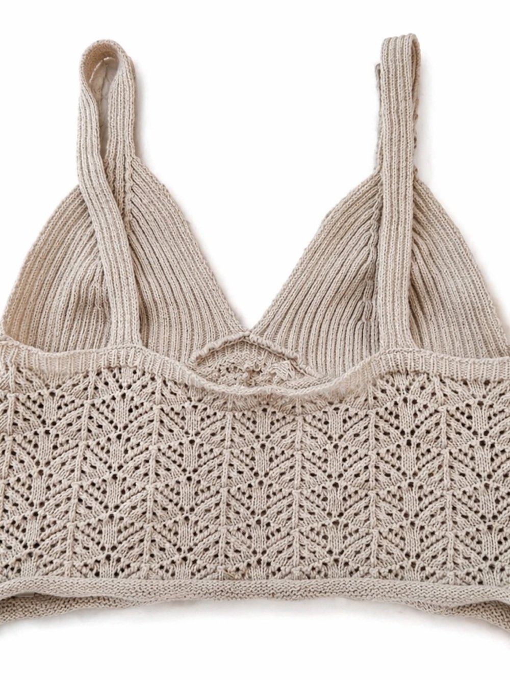 Boho Knit Bralette Crop Top Beige Lace Crochet Festival M - Picture 6 of 7